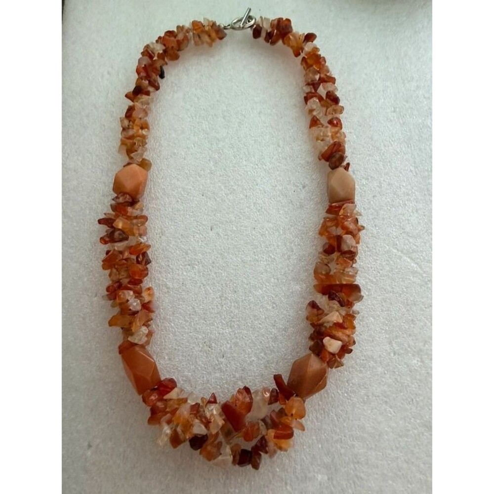 Vintage Carnelian Gemstone Chip Multi-Strand Necklace